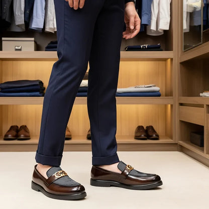 TWO TONE SUEDE X PATTERN BROWN MEDICATED LOAFER