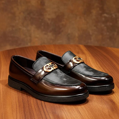 TWO TONE SUEDE X PATTERN BROWN MEDICATED LOAFER