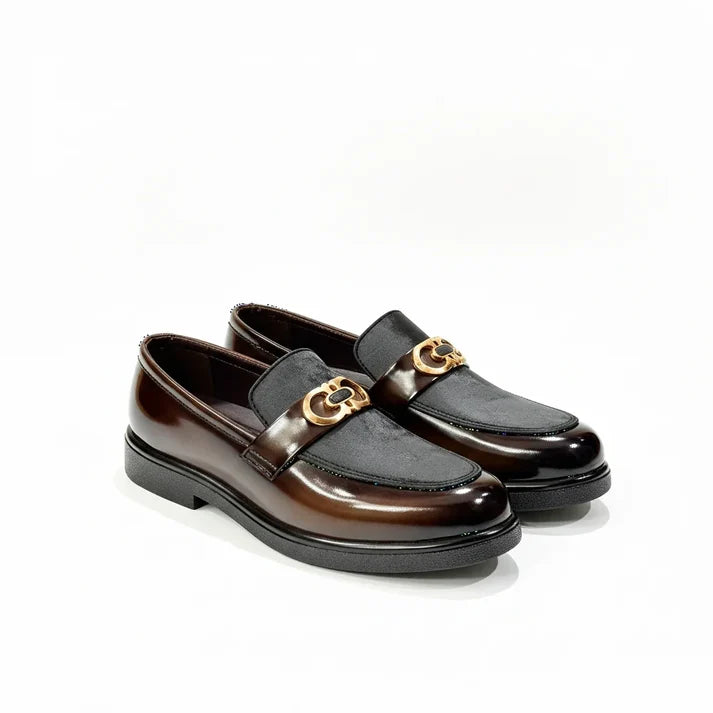 TWO TONE SUEDE X PATTERN BROWN MEDICATED LOAFER