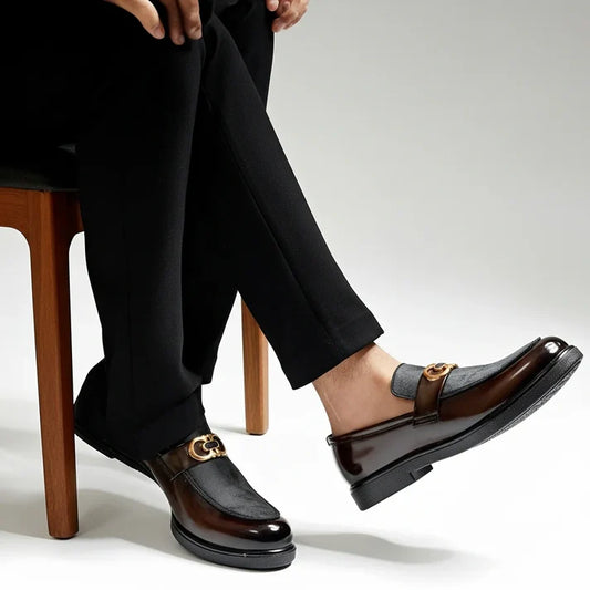 TWO TONE SUEDE X PATTERN BROWN MEDICATED LOAFER